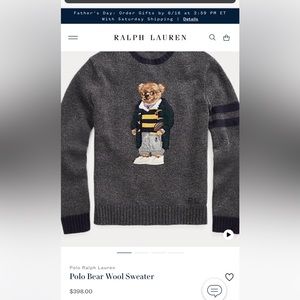 Polo Bear Grey Sweater, Like New Condition Size Large